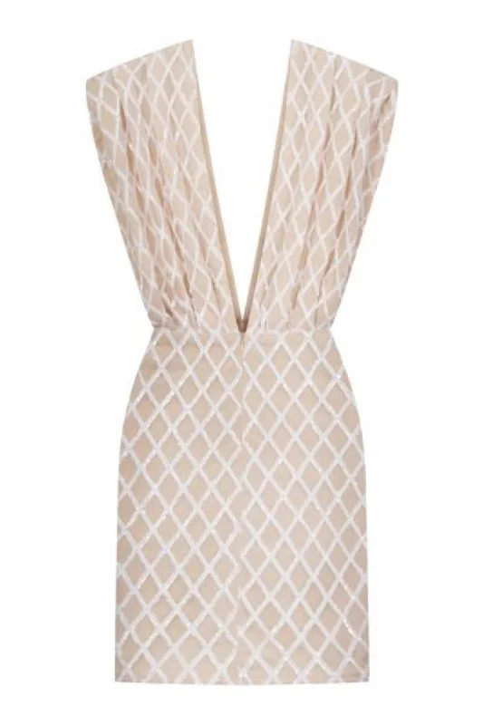 Diaz Nude V Plunge Geometric Sequin Bodycon Dress Strappy Bodycon Dress