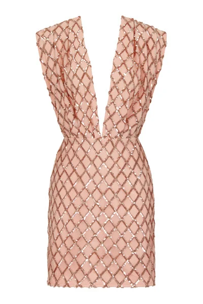 Diaz Rose Gold V Plunge Geometric Sequin Bodycon Dress Velvet Bodycon Dress