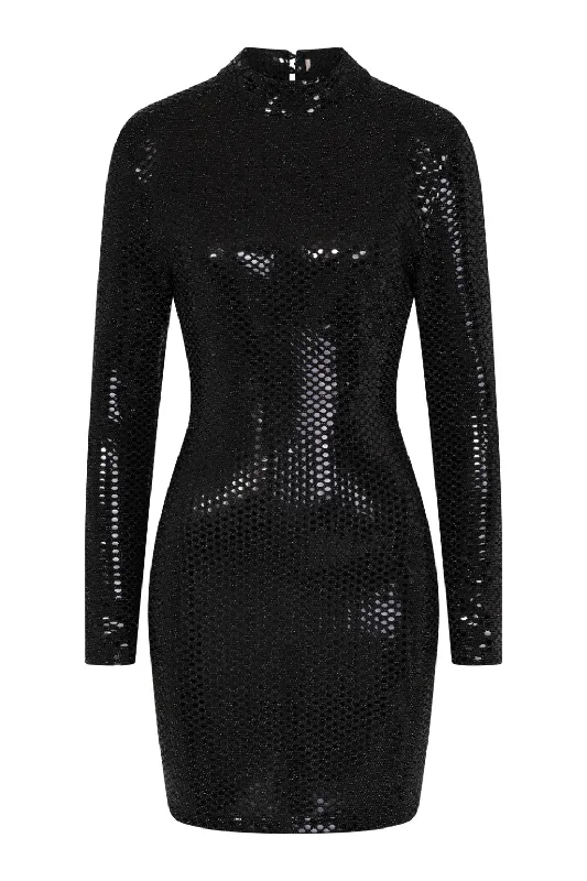 Hypnotised Black Metallic Mirrored Sequin Bodycon Dress Bold Bodycon Dress