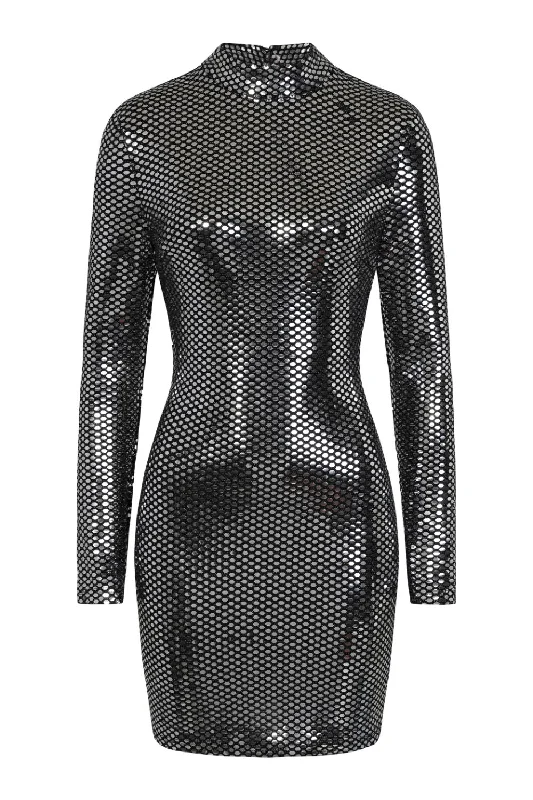 Hypnotised Silver Metallic Mirrored Sequin Bodycon Dress Sleeveless Bodycon Dress