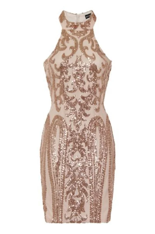 Lolita Rose Gold Victorian Sequin Illusion Bodycon Dress Elegant Bodycon Dress