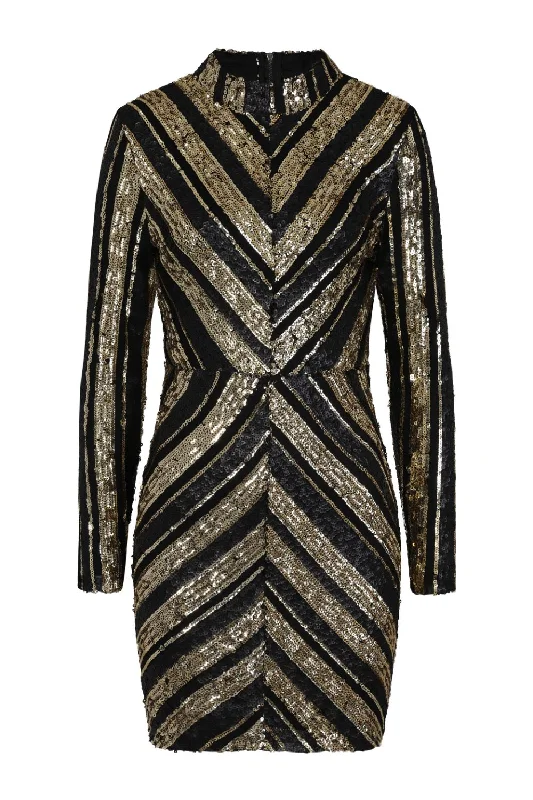 Turn Up Black Gold Striped Sequin Bodycon Dress Short Bodycon Dress