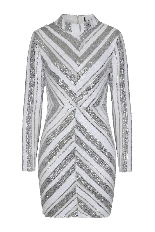 Turn Up White Silver Striped Sequin Bodycon Dress Simple Bodycon Dress