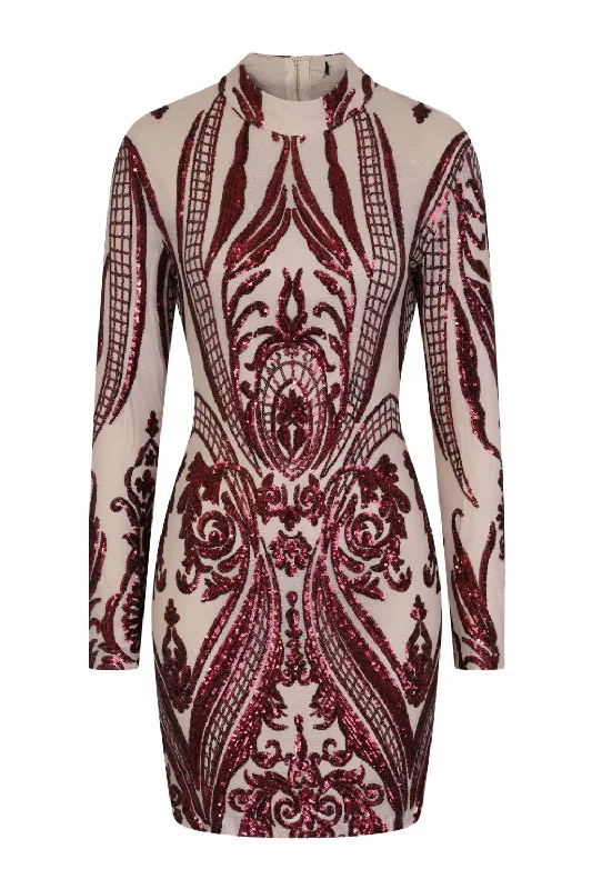 Vixen Red Nude Tribal Illusion Sequin Bodycon Dress Bodycon Dress Casual