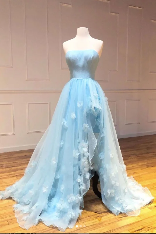 Blue sweetheart tulle long prom dress, blue tulle evening dress,DS2304 Tulle Dress Shine