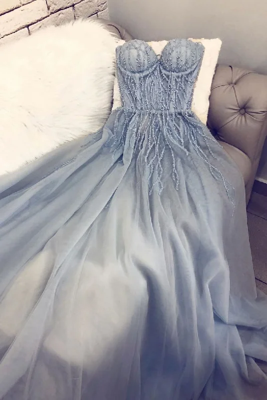 Blue sweetheart tulle long prom dress blue tulle formal dress,DS2332 Tulle Dress Puff