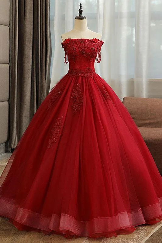 Burgundy tulle lace long prom dress burgundy tulle formal dress,DS2331 Soft Tulle Gown