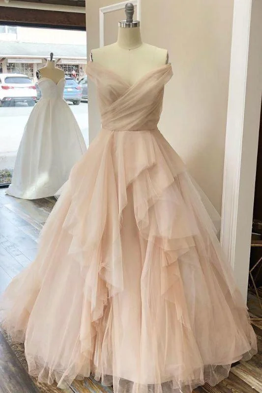 Champagne sweetheart tulle long prom dress tulle formal dress,DS2333 Classic Tulle Dress