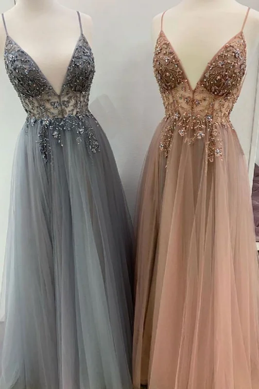 Elegant A line tulle lace long prom dress, tulle formal dress,DS2323 A-line Tulle Dress