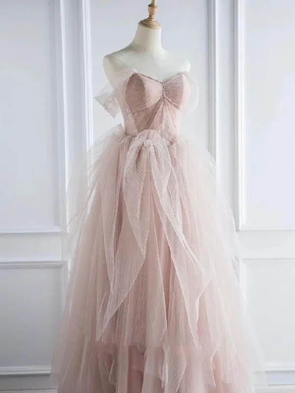 Pink sweetheart tulle long prom dress, pink tulle formal dress,DS1951 Soft Tulle Gown