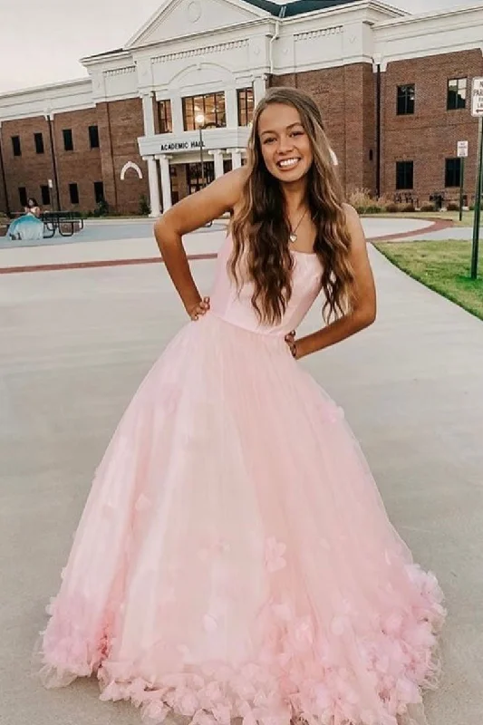 Pink tulle applique long prom dress pink tulle formal dress,DS2007 Tulle Dress Classic