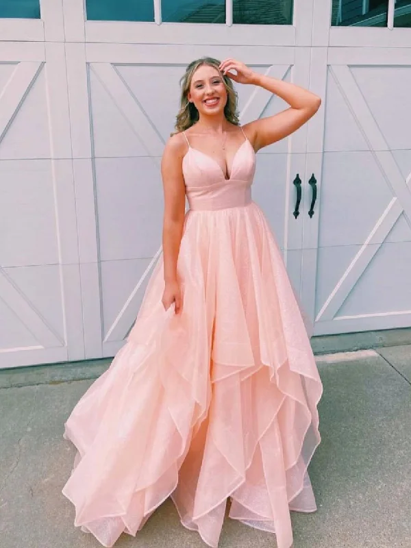 Simple v neck tulle long prom dress pink tulle formal dress,DS1999 Tulle Dress Twirl